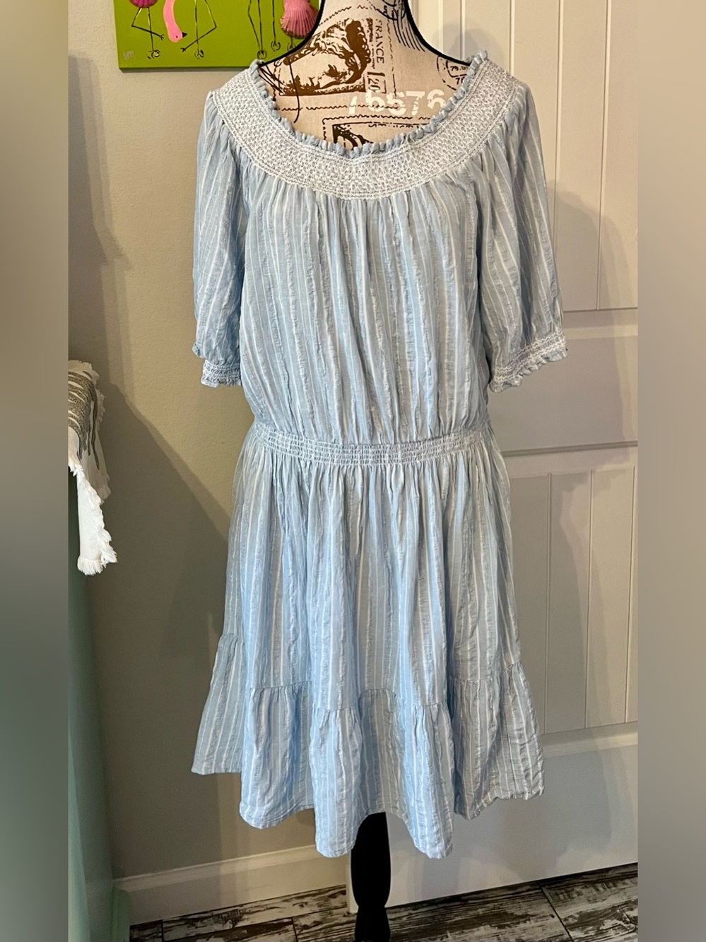 Old Navy Light Blue Smocked Peasant Dress Cottagecore Boho Large